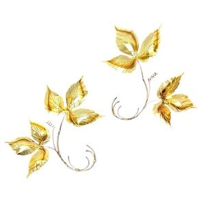 Vtg Home Interiors Gold Tone Metal Leafs Leaves Wall Decor Set of 2 MCM NIB